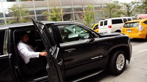 An Uber vehicle is viewed in New York City.