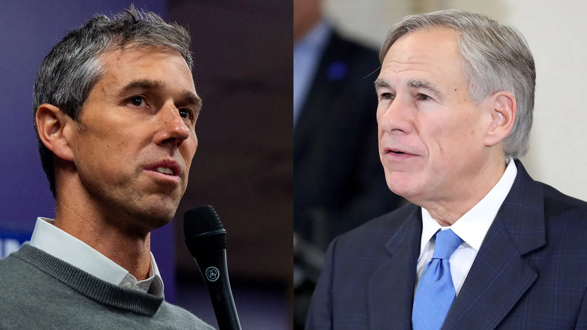 Beto O'Rourke, left, and Greg Abbott