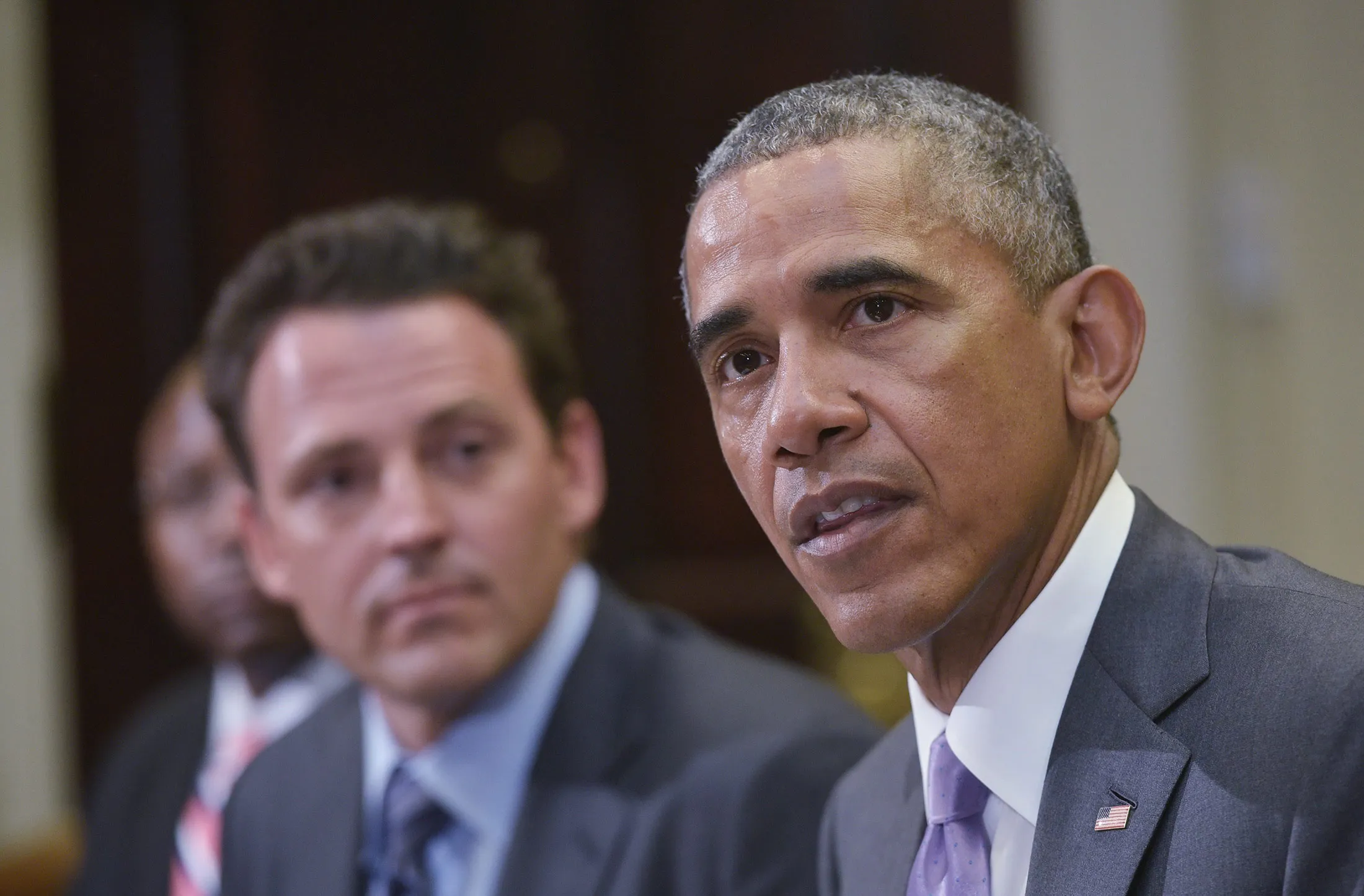 U.S. President Barack Obama speaks during a meeting with veterans and Gold Star Mothers to discuss the Iran nuclear deal on Sept. 10, at the White House in Washington, DC.
