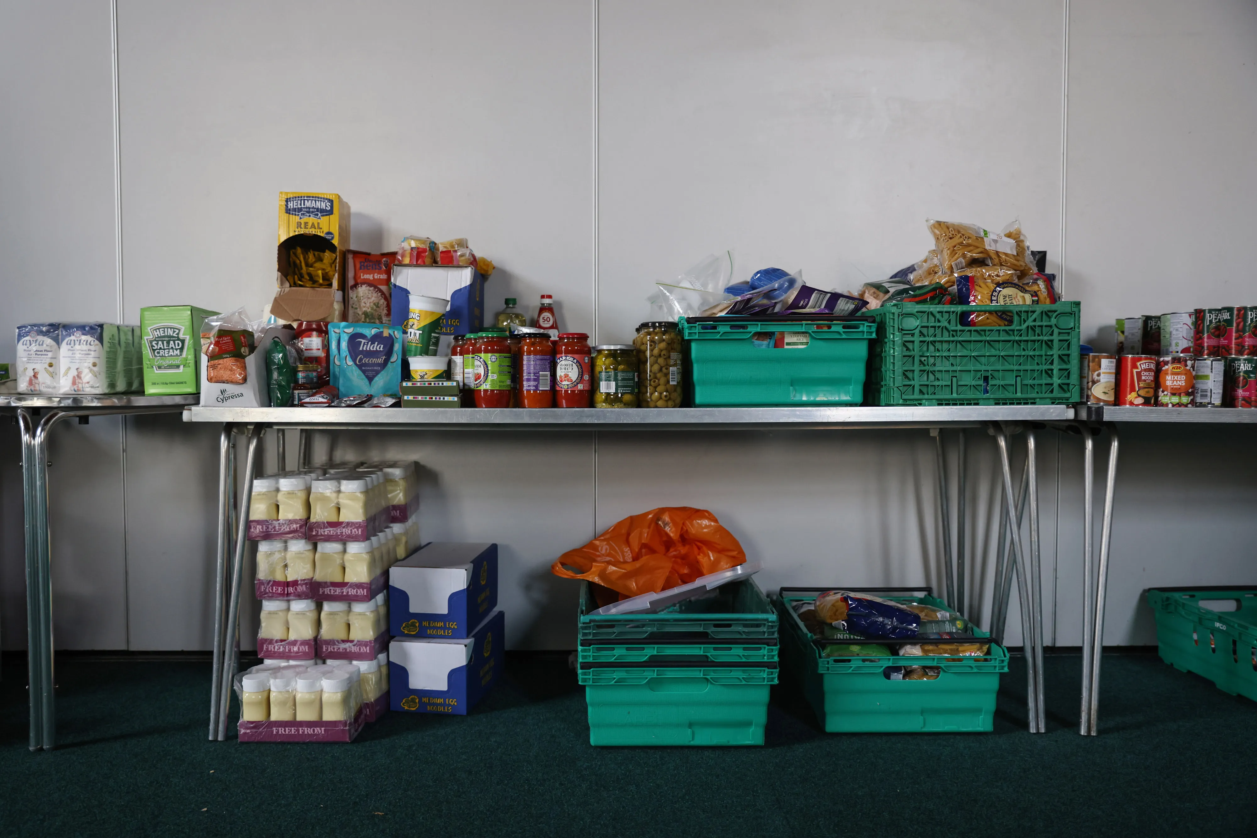 Groceries ready for distribution at a food bank in London.