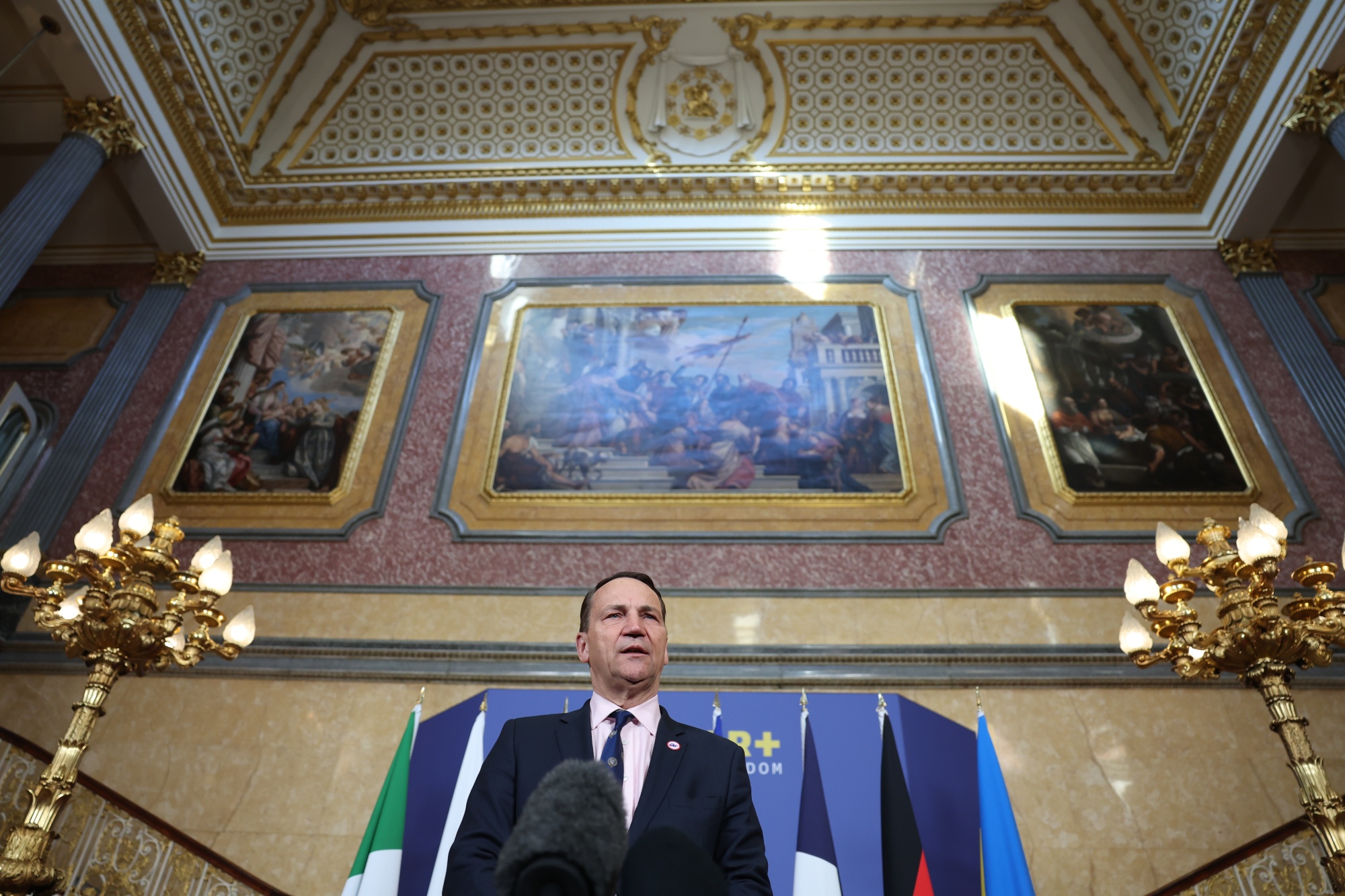 Radoslaw Sikorski, Poland's foreign minister, at a Weimar + group meeting in London, UK, on Monday, May 12, 2025. UK Foreign Secretary David Lammy is set to unveil fresh sanctions targeting Russia as Britain hosts a security meeting of European ministers for the first time. Photographer: Neil Hall/EPA/Bloomberg