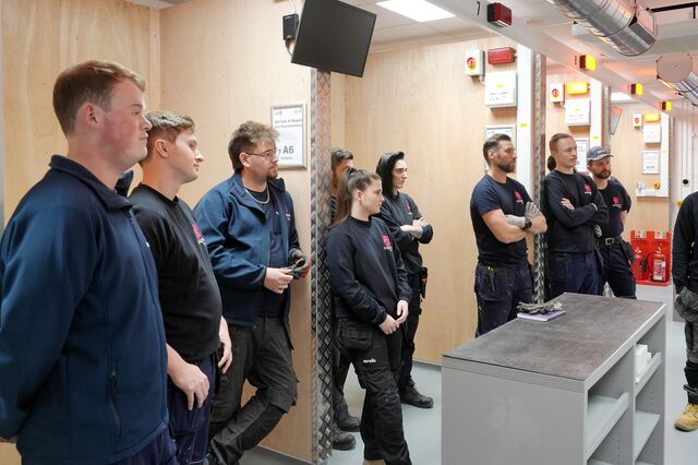 Octopus Energy apprentices listen to a briefing at the company’s training facility in Rotherham. The UK has more than 140,000 skilled workers qualified to install and maintain gas boilers and stoves, but fewer than 10,000 active heat pump installers.