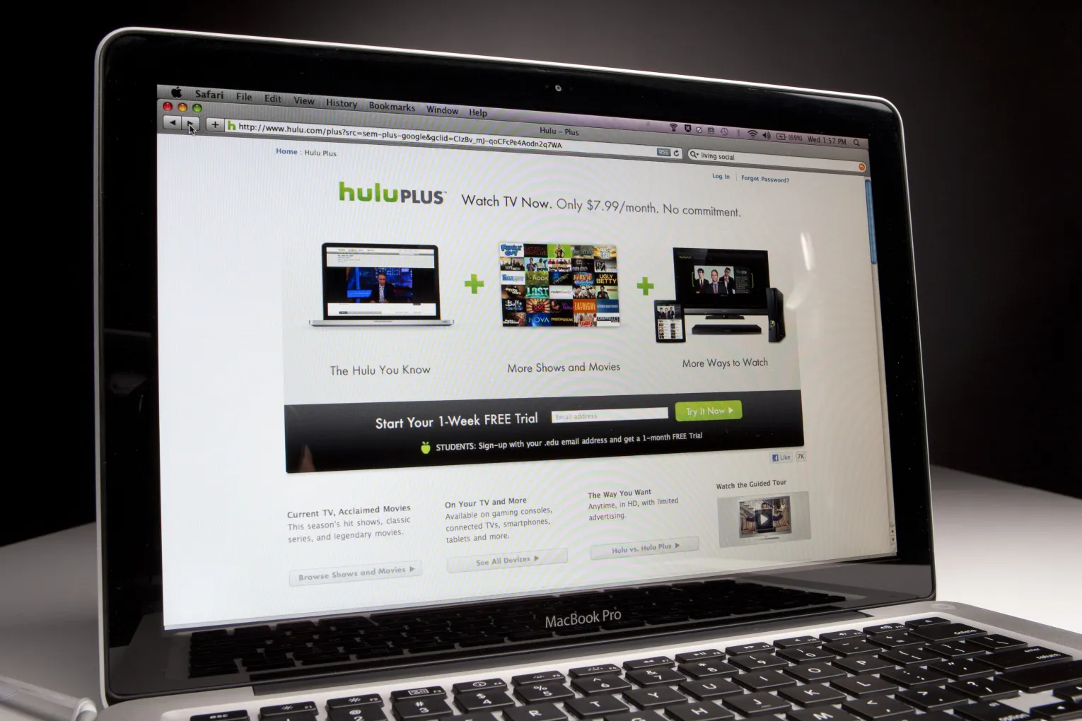 The Hulu LLC website is displayed for a photograph in New York, U.S.