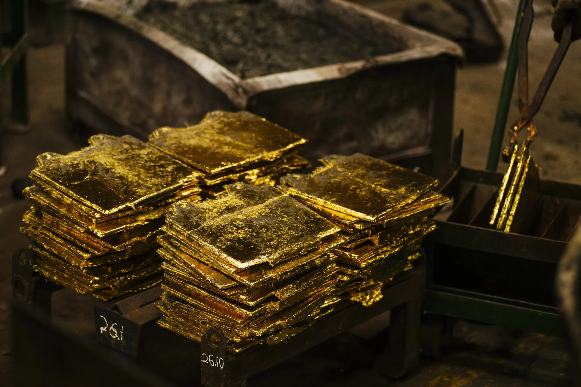 Solid gold slabs at a plant in Germiston, South Africa.