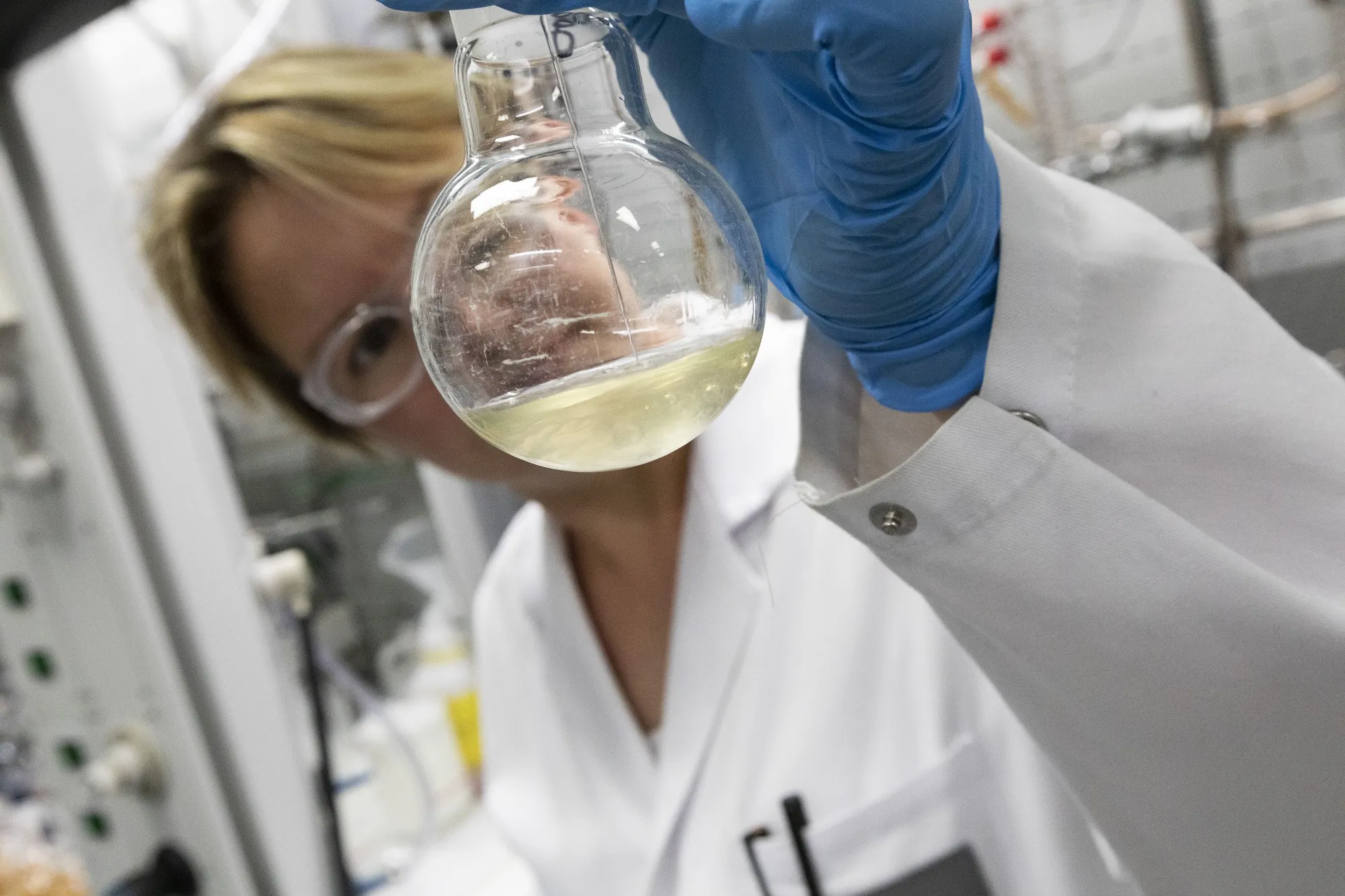 A flask of glyphosate herbicide during research at the Bayer CropScience LP laboratories in Frankfurt.
