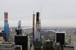The new ultra-tall towers Central Park Tower, 111 W 57th Street, and 53W53 being constructed just south of Central Park in New York City.