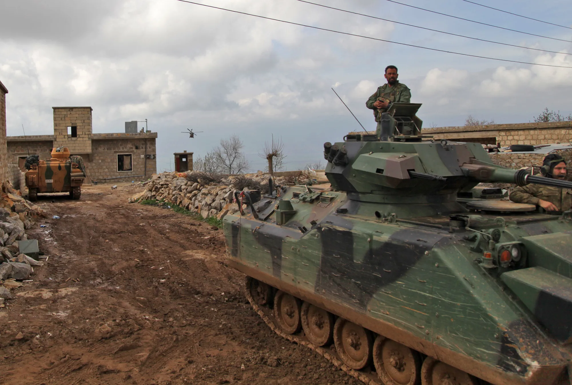Turkish forces advance towards the village of Al-Maabatli in the Afrin region&nbsp;on March 2.
