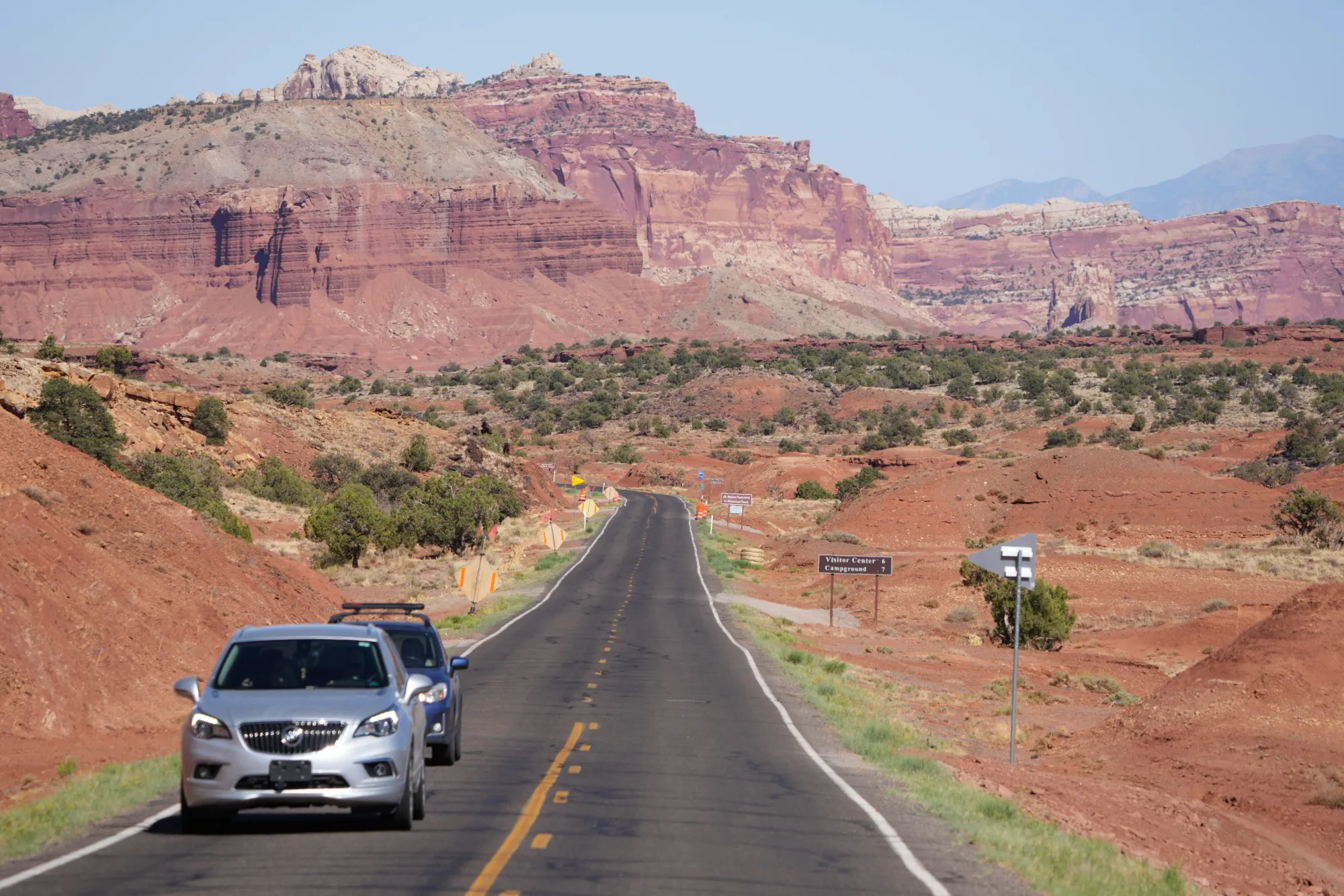 Vehicles drive through Capitol Reef National Park outside of Torrey, Utah, on&nbsp;June 14.