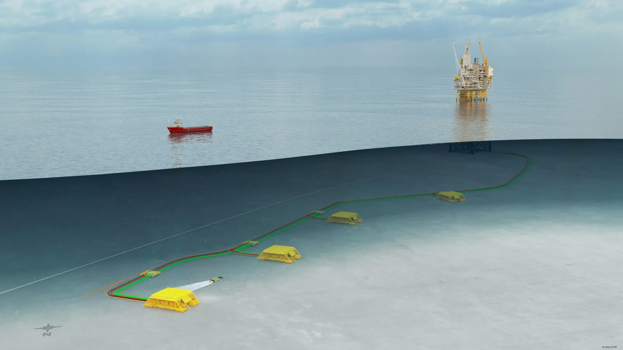 A rendering&nbsp;of the&nbsp;Breidablikk oil field.