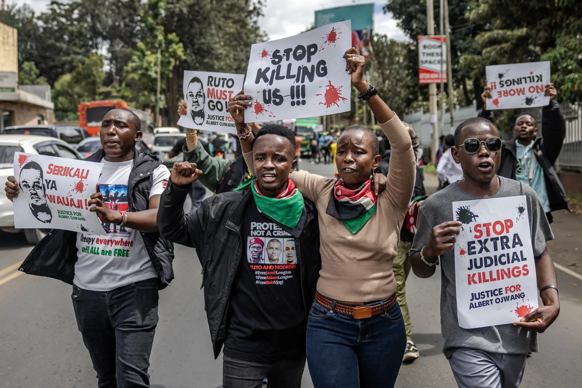 Protesters block traffic during a march over the death of Albert Ojwang in Nairobi, on June 9.
