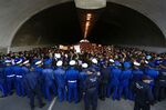 Algerian police block a tunnel during protests against the president on March 6.