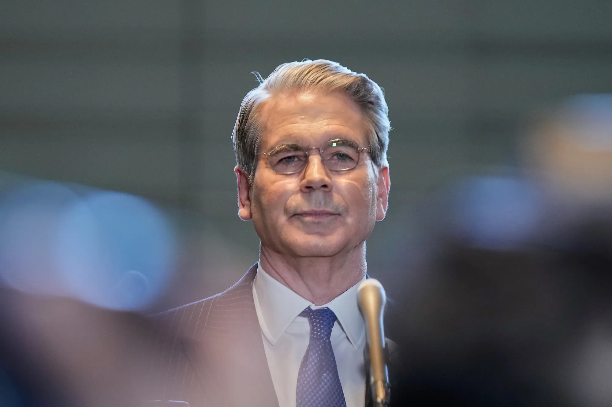Scott Bessent, US treasury secretary, speaks to members of the media following a meeting with Sanae Takaichi, Japan’s prime minister, not pictured, at the prime minister’s office in Tokyo, Japan, on Tuesday, May 12, 2026.