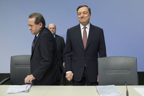 Draghi and Constancio in Frankfurt on April 21.