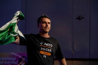 Flavio Bolsonaro Attends Campaign Launch Event For Senate Candidate Guilherme Derrite