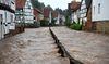 The Losse river floods the city of Kaufungen, central Germany