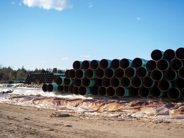 High-grade steel pipes that have been finished and coated await shipment at JSW Steel Mill in Baytown, Texas on Thursday, February 6, 2020.