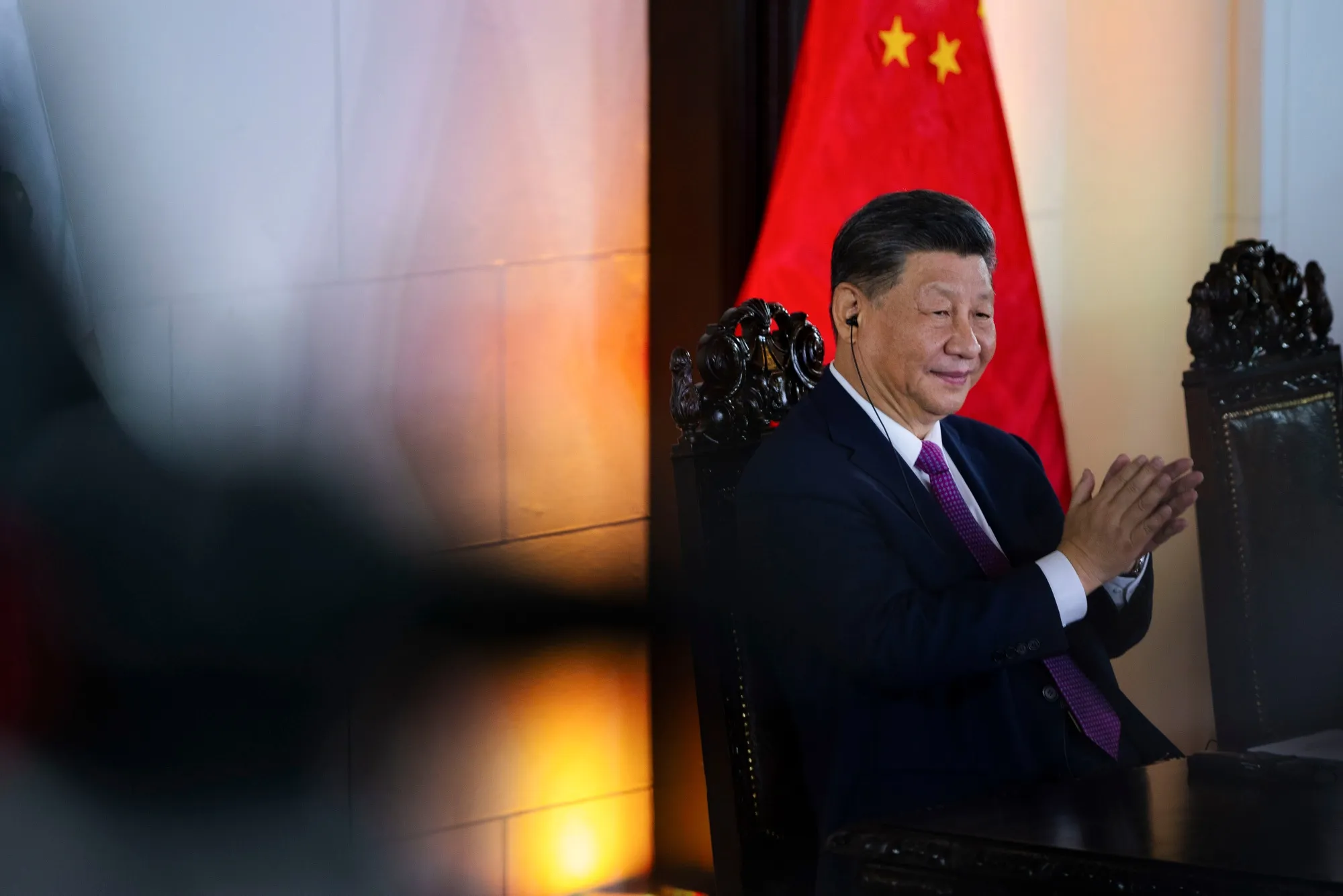 Xi Jinping appears at the Government Palace in Lima yesterday.