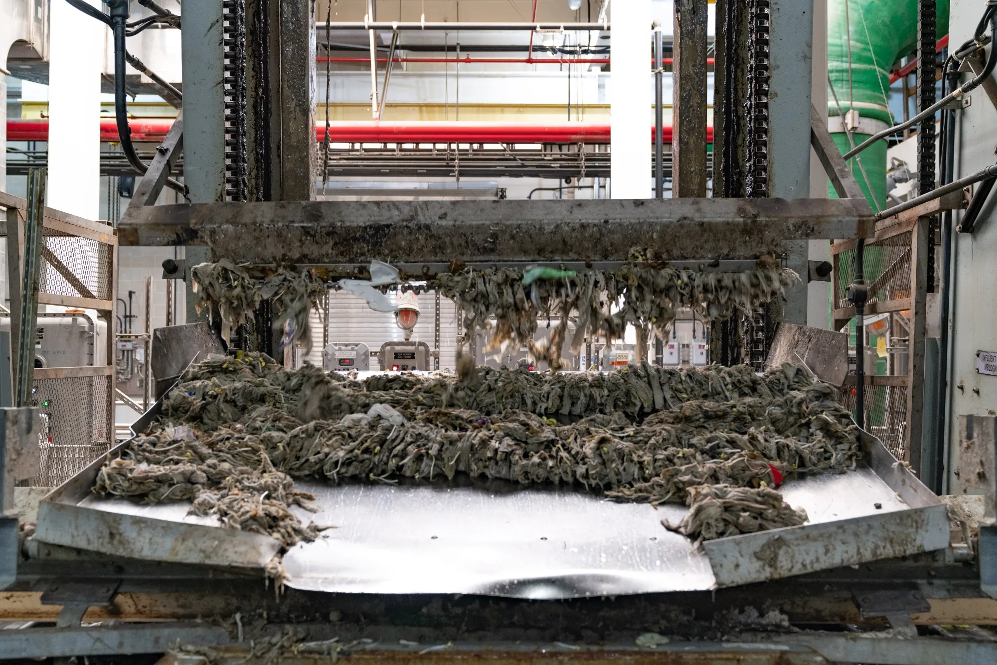 Wipes that have been pulled from the water by a screen and scrape machine at the Newtown Creek Wastewater Resource Recovery Center.
