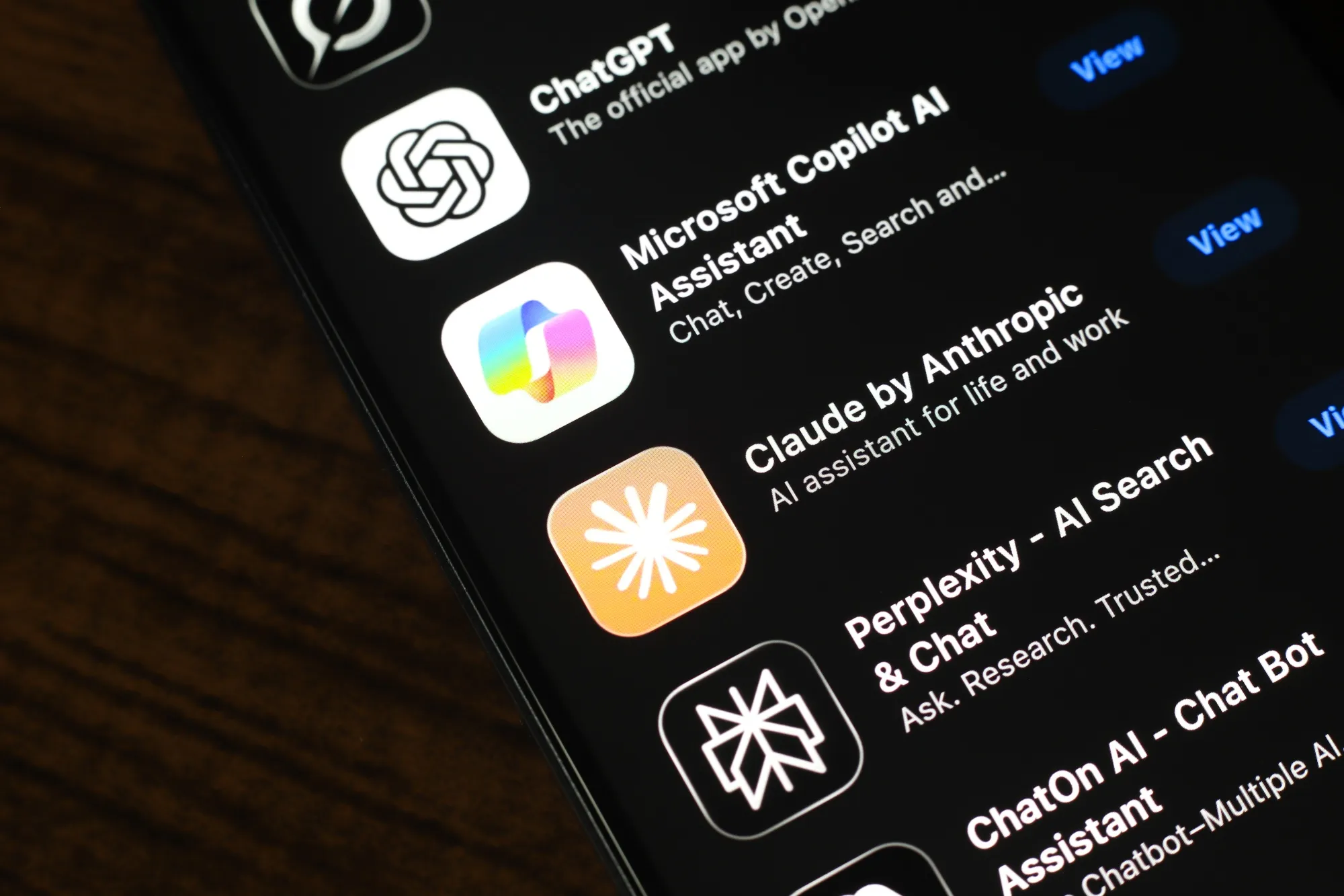 Options for AI chatbots&nbsp;available in the Apple App Store.