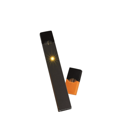 Animated collage behins with an image of a low-battery Juul e-cigarette next to a Mango nicotine pod. Slowly, 2019 headlines from Time, Business Insider, The Economist, The New York Times, CNBC, CNN, Washington Post and Bloomberg cover the e-cigarette.