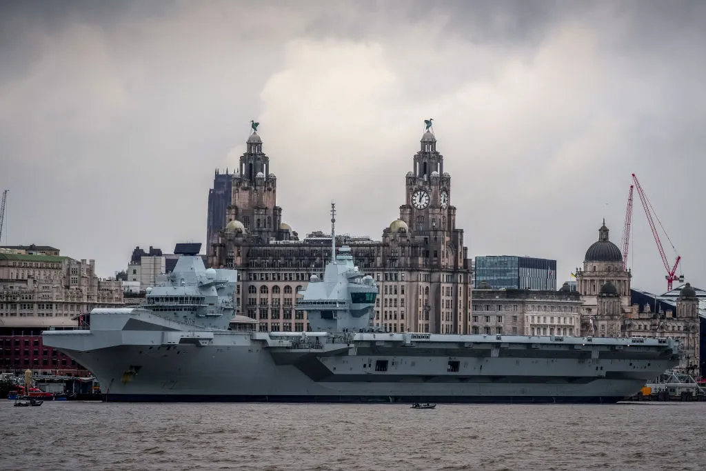 Royal Navy aircraft carrier HMS Prince of Wales arrives in Liverpool.