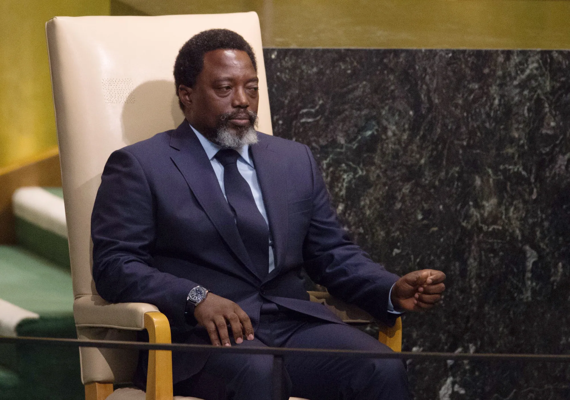 Joseph Kabila waits to address the 72nd Session of the United Nations General assembly&nbsp;in New York on Sept. 23, 2017.&nbsp;