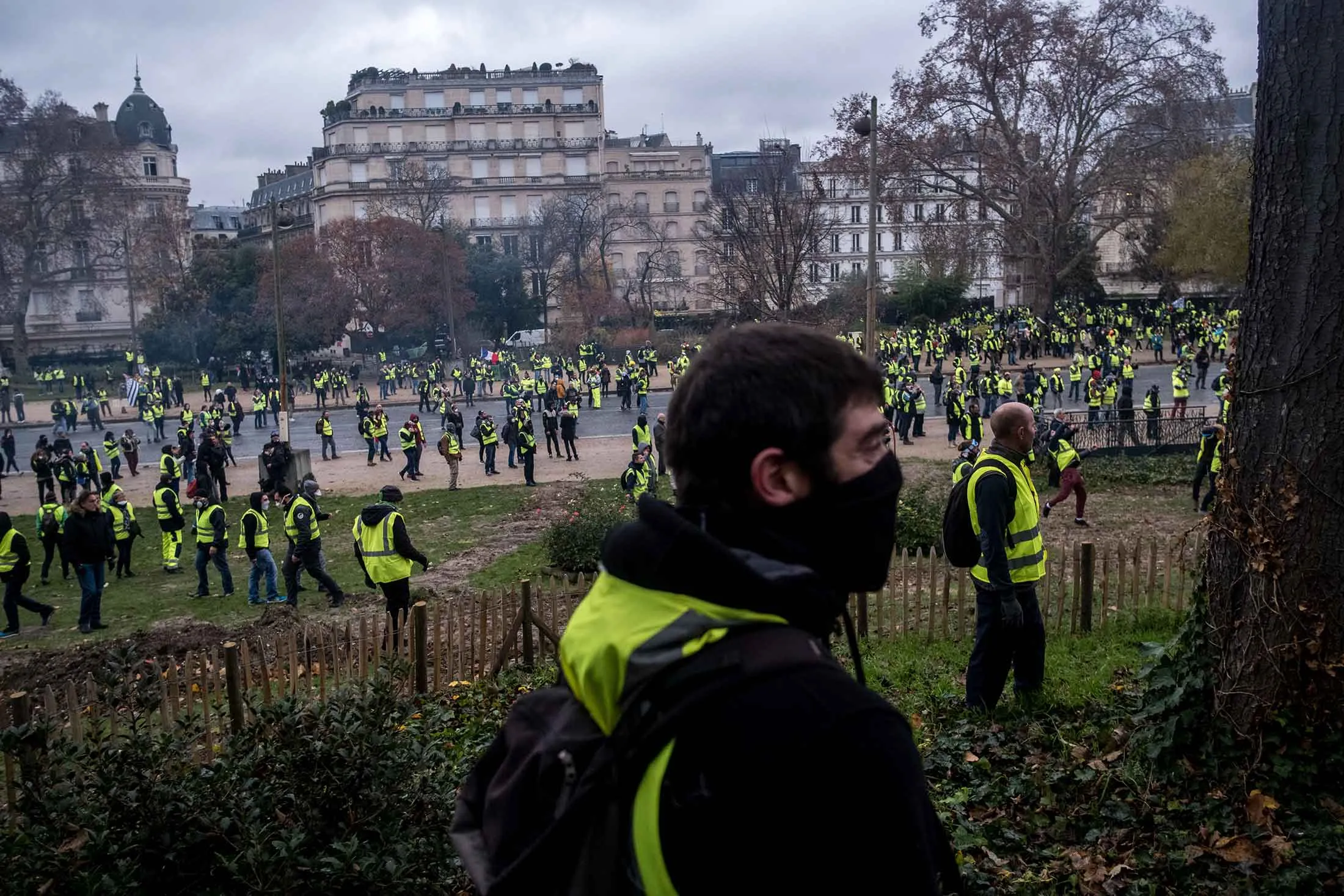 Gilets Jaunes on Avenue Foch in Paris.