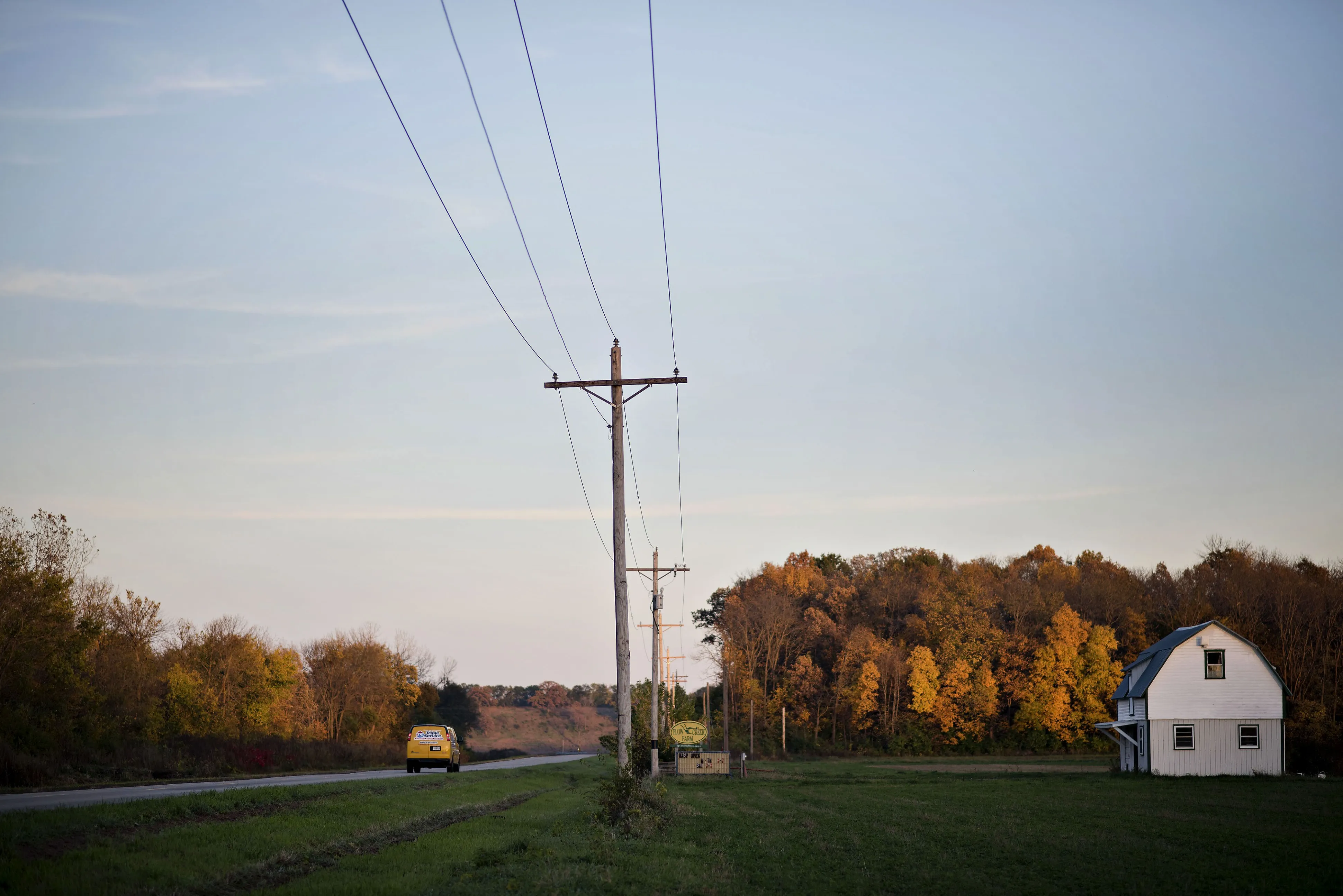 A sale barn sits along a rural road at Plow Creek Farm in Tiskilwa, Illinois, U.S.