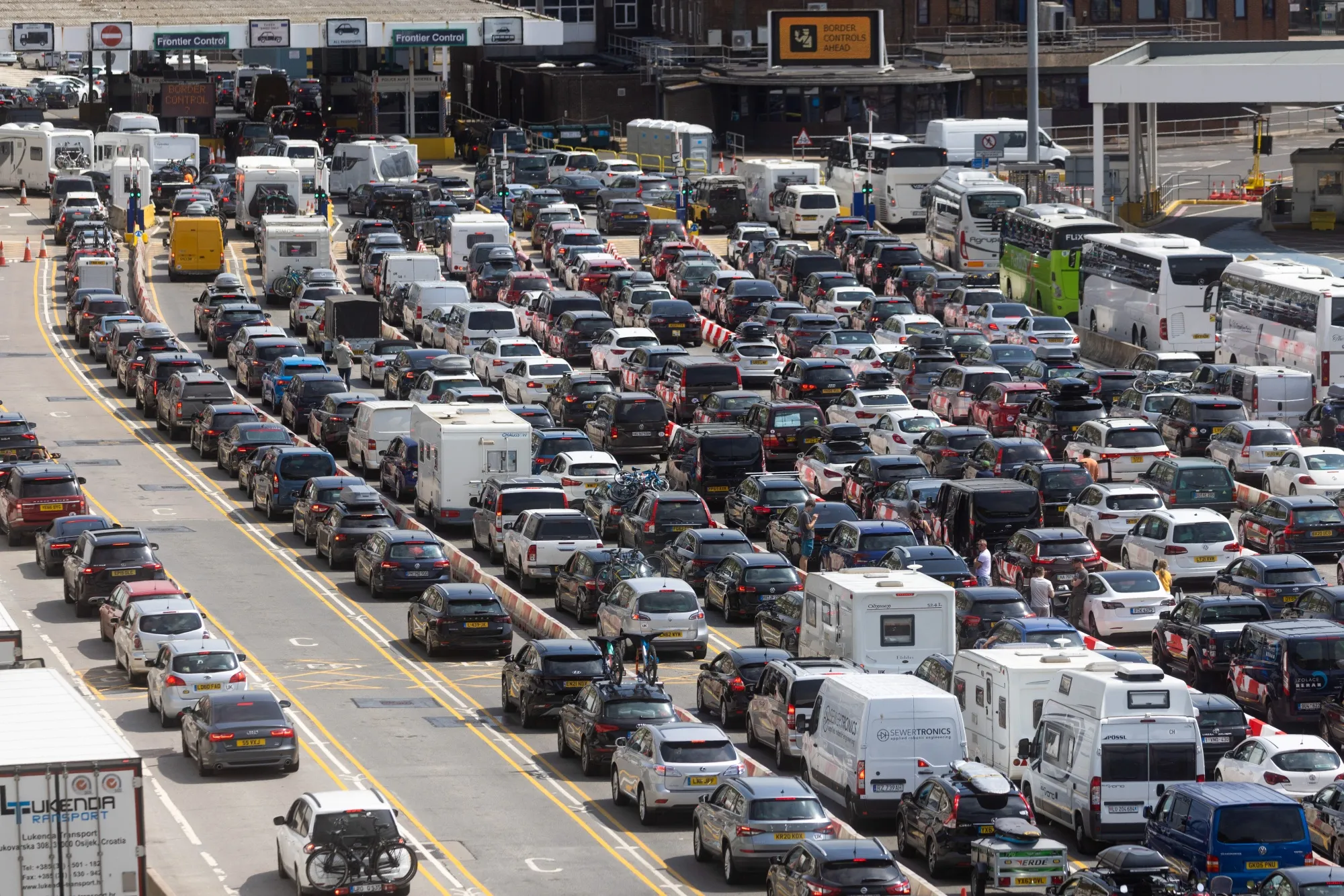 Queues at Dover port, UK.