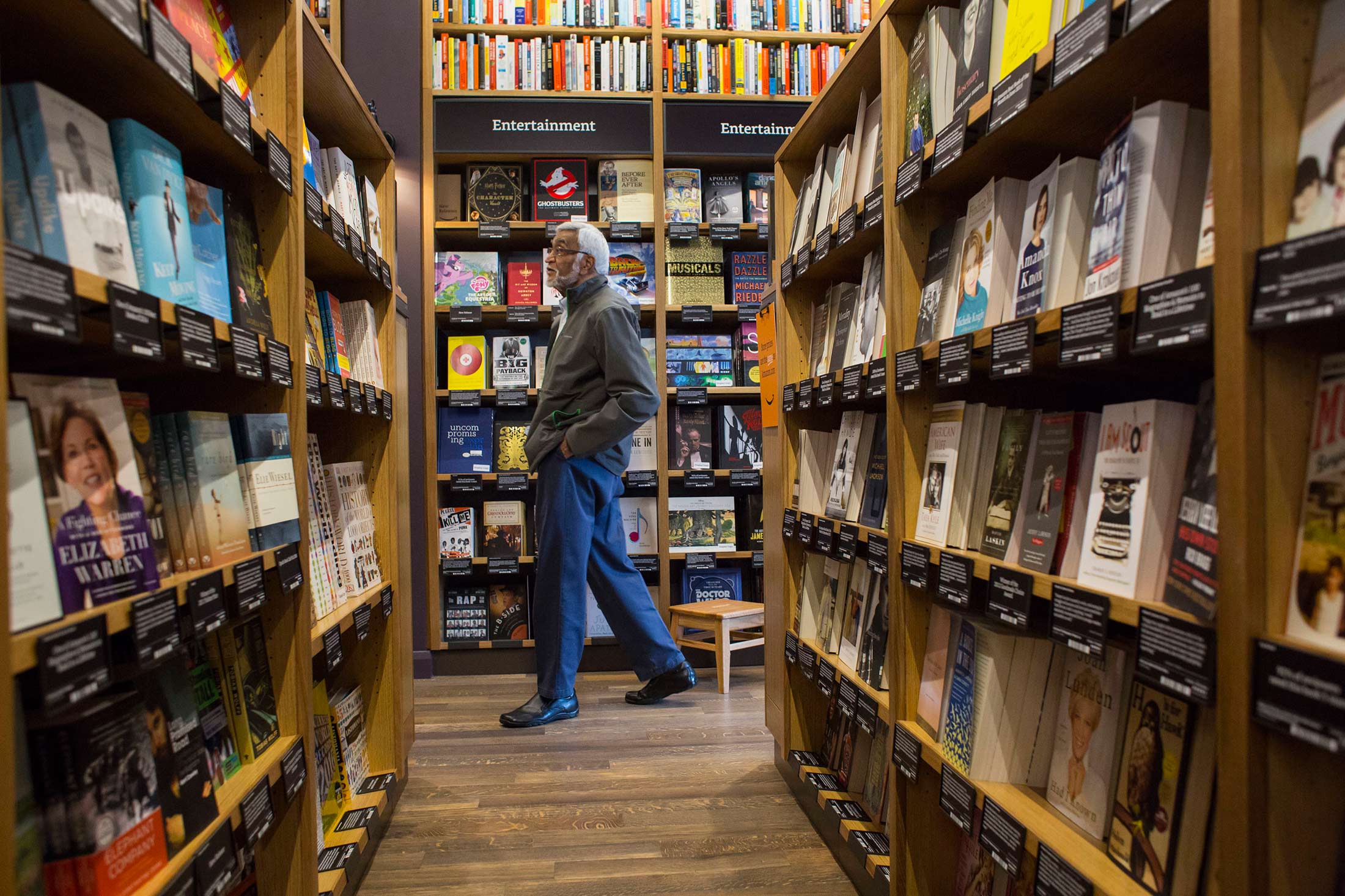 A customer shops at Amazon Books in Seattle, Wash.
