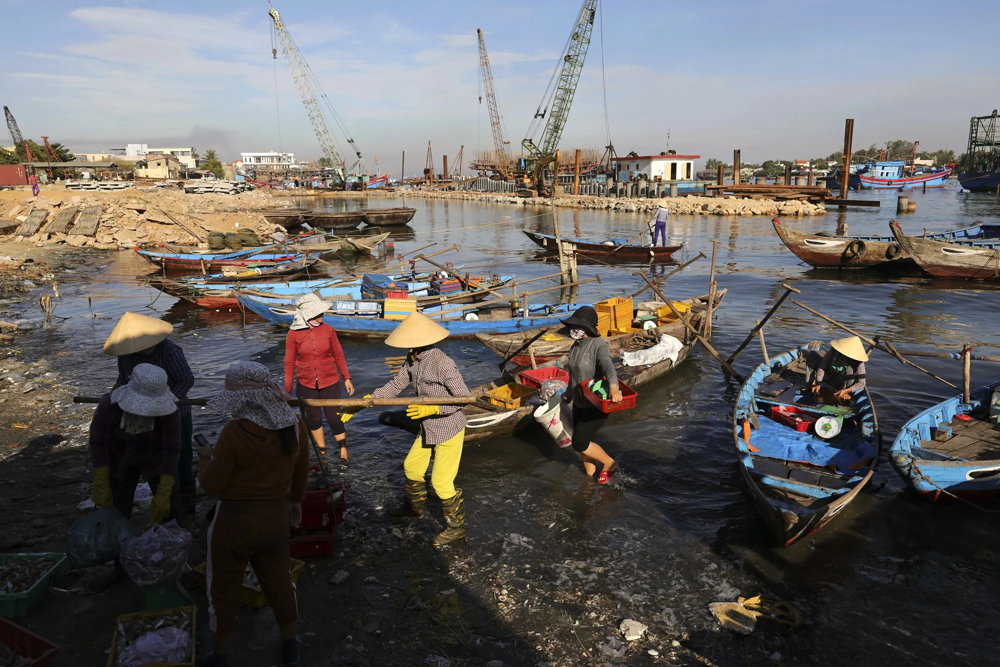 Boats sit moored near Tan Quang market in Quang Nam province, Vietnam.