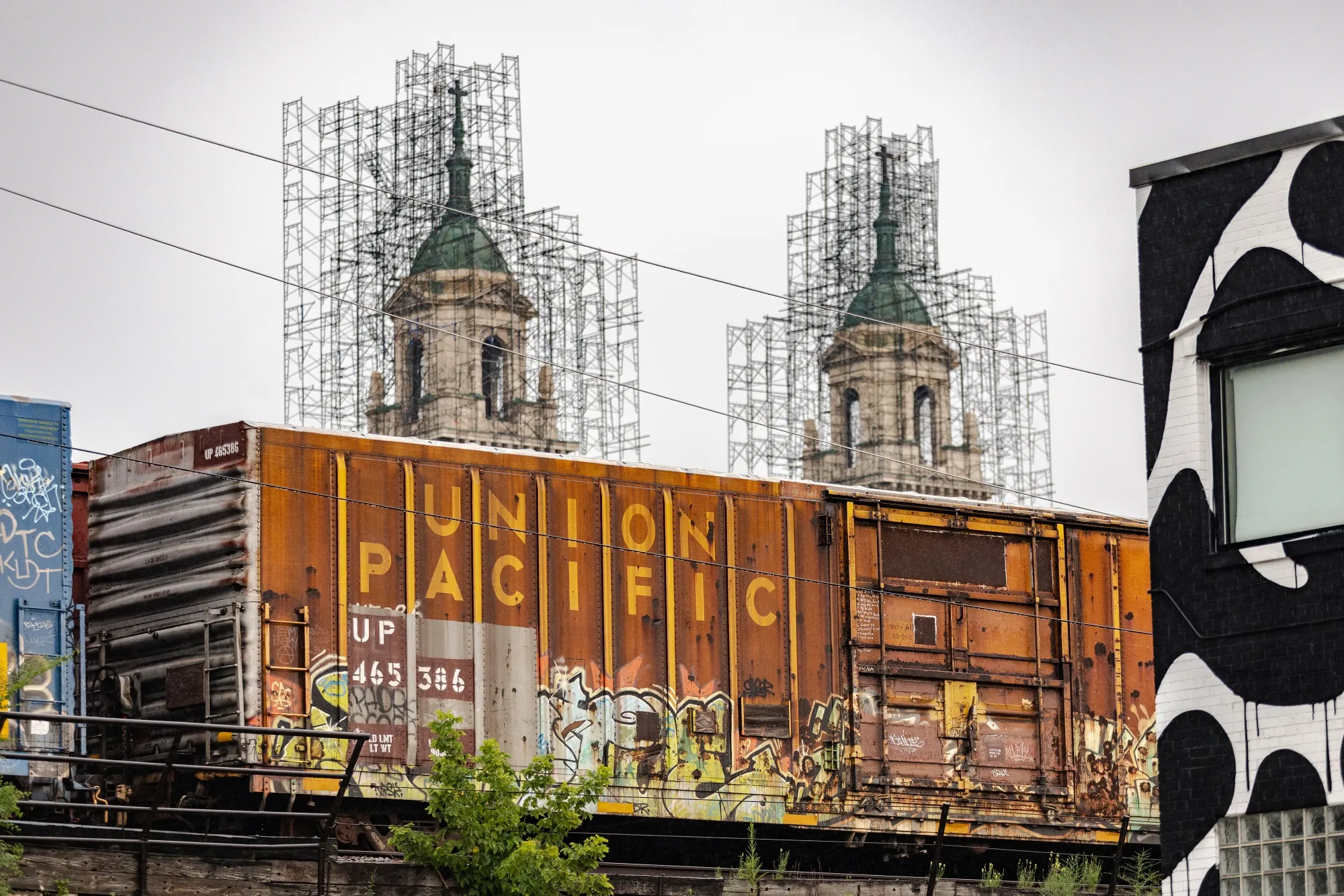 A Union Pacific intermodal container on an overpass near the Union Pacific Railroad Global 1 rail yard in Chicago, Illinois, US, on Friday, July 25, 2025.