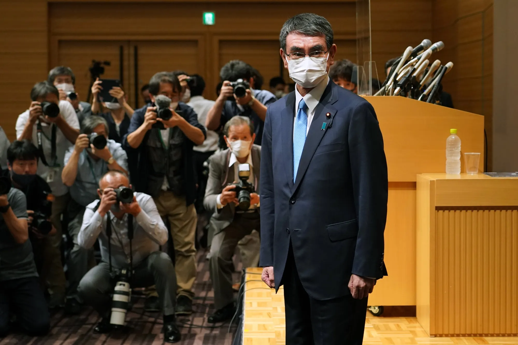 Taro Kono at a news conference announcing to run for leader of the Liberal Democratic Party in Tokyo, on Sept. 10.