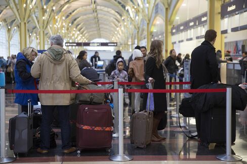 Passengers Wait to Check In at Ronald Reagan National Airport