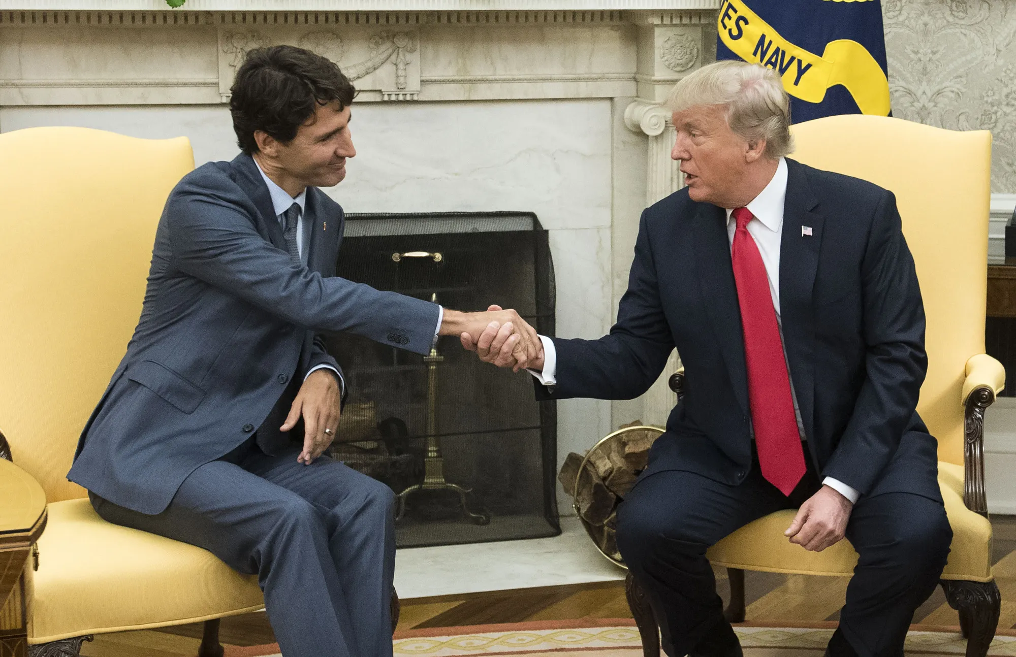 Justin Trudeau and Donald Trump in Washington in 2017.