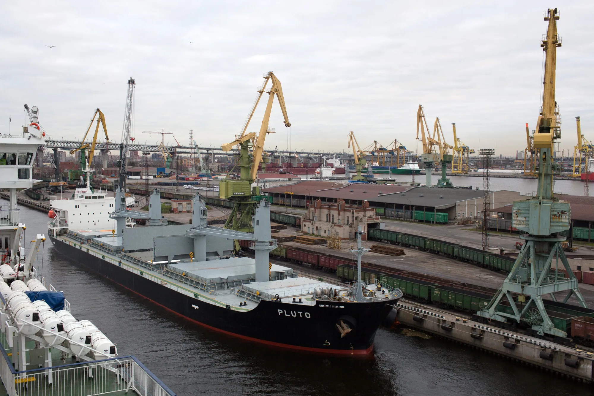 A carrier vessel at the Big Port of Saint-Petersburg in Saint Petersburg, Russia.