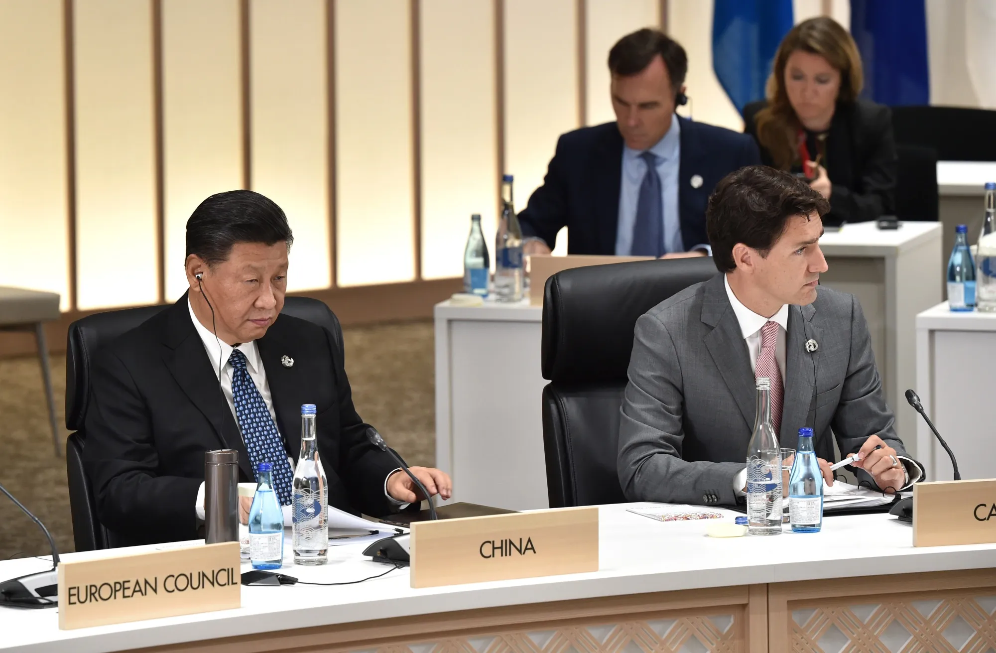 Xi Jinping and Justin Trudeau at the 2019 Group of 20 summit in Osaka, Japan.