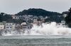 Waves break on the shore ahead of Typhoon Hagibis in Fujisawa, Kanagawa Prefecture, Japan, on Friday, Oct. 11, 2019. Typhoon Hagibis, which is expected to bring heavy rain and violent winds, has forced factory and shops to close, with shoppers clearing out shelves at some stores as they scrambled for bottled water and instant noodles.