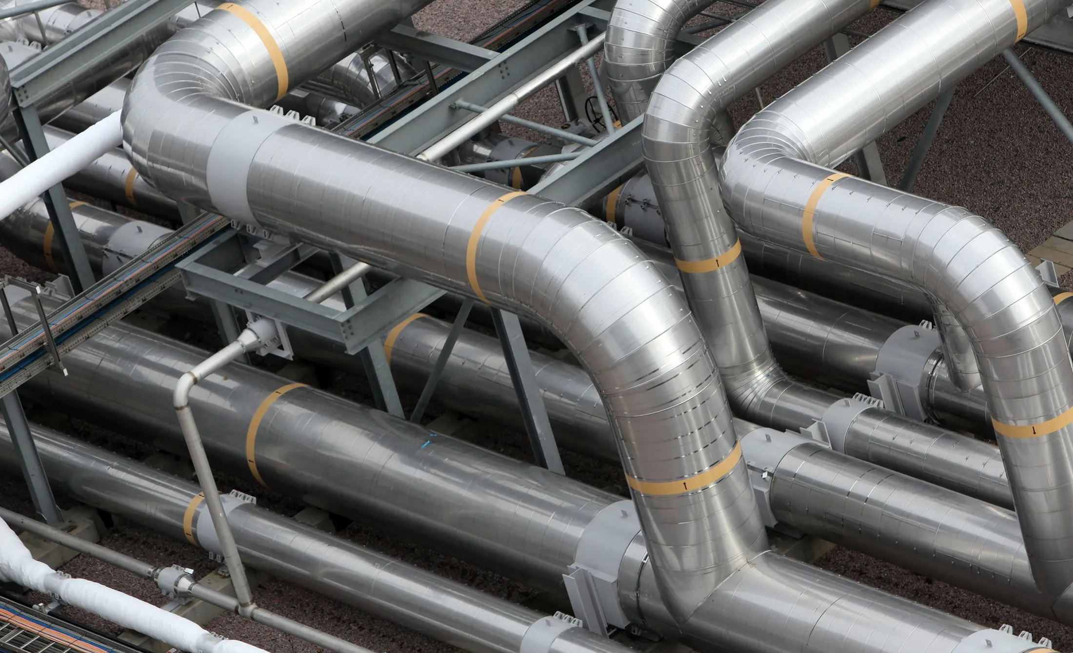 Transportation pipes at the National Grid's liquid natural gas terminal on the Isle of Grain, U.K.

