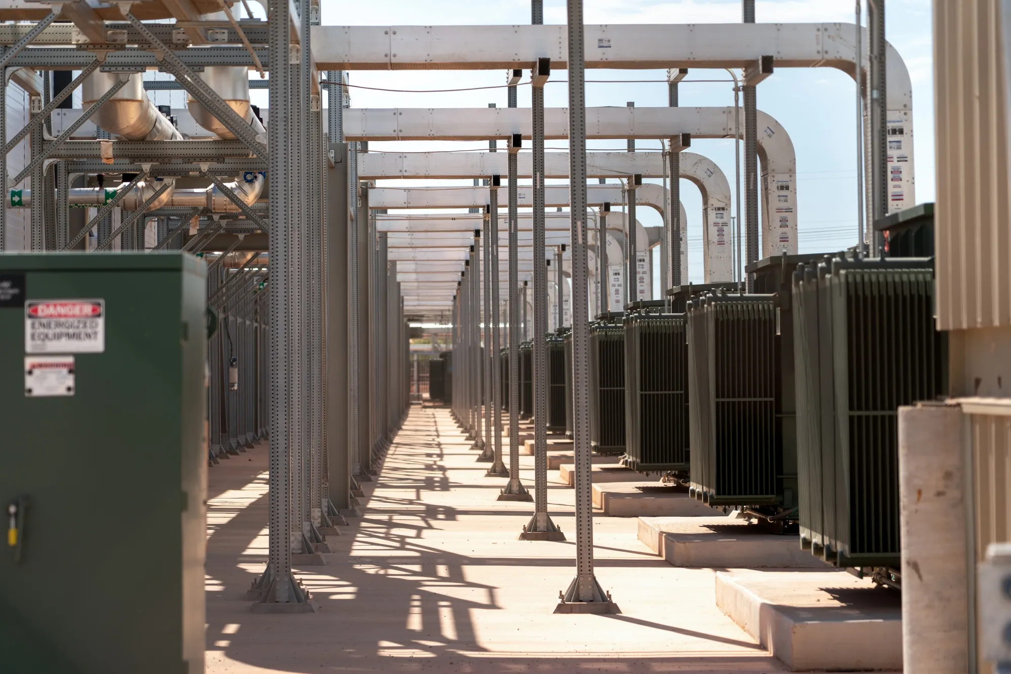 Electrical equipment at a data center campus under construction for Oracle and customer OpenAI in Abilene, Texas.