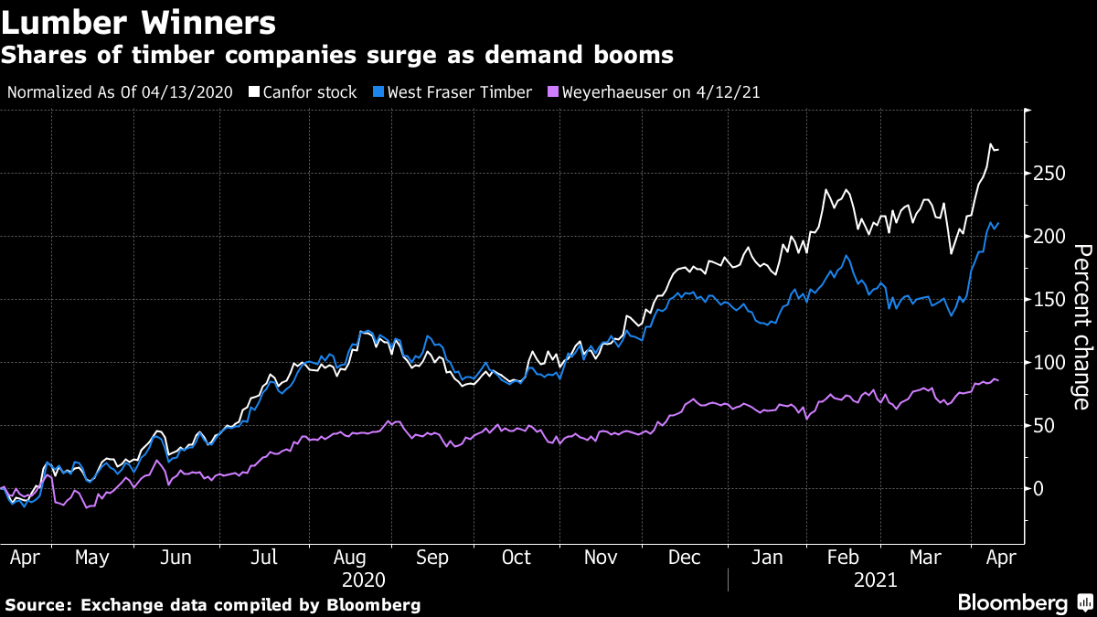 Shares of timber companies surge as demand booms