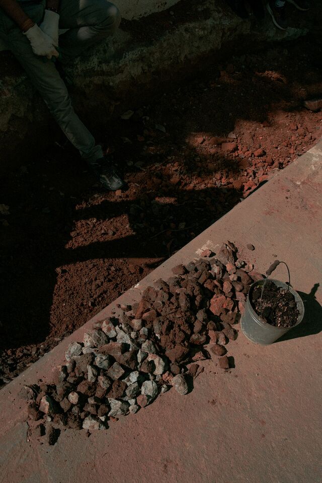 Rocks dug up during the excavation of a rain garden in Vila da Saúde neighborhood, São Paulo.