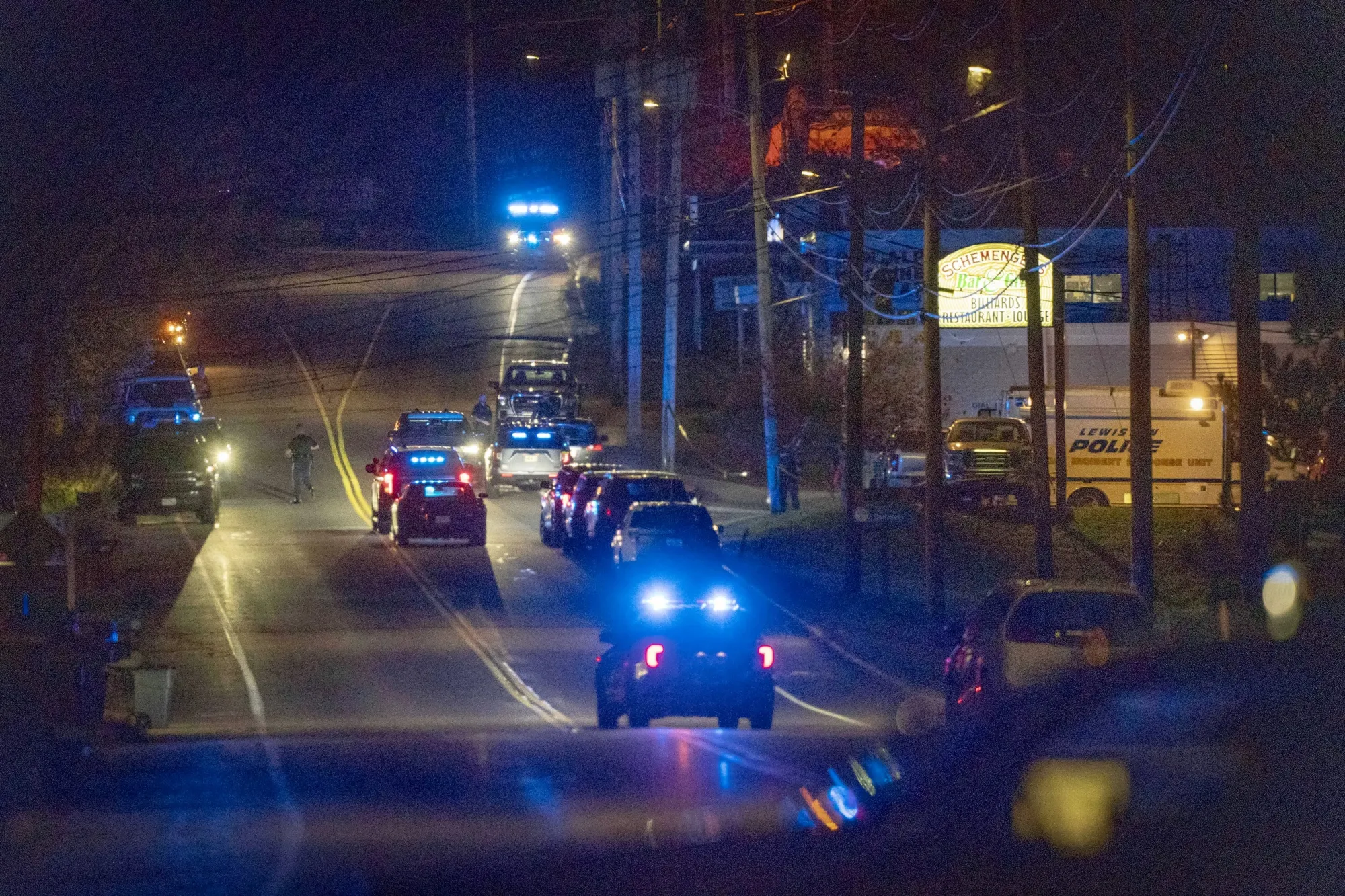 Police respond to an active shooter situation in Lewiston, Maine, on oct. 25.