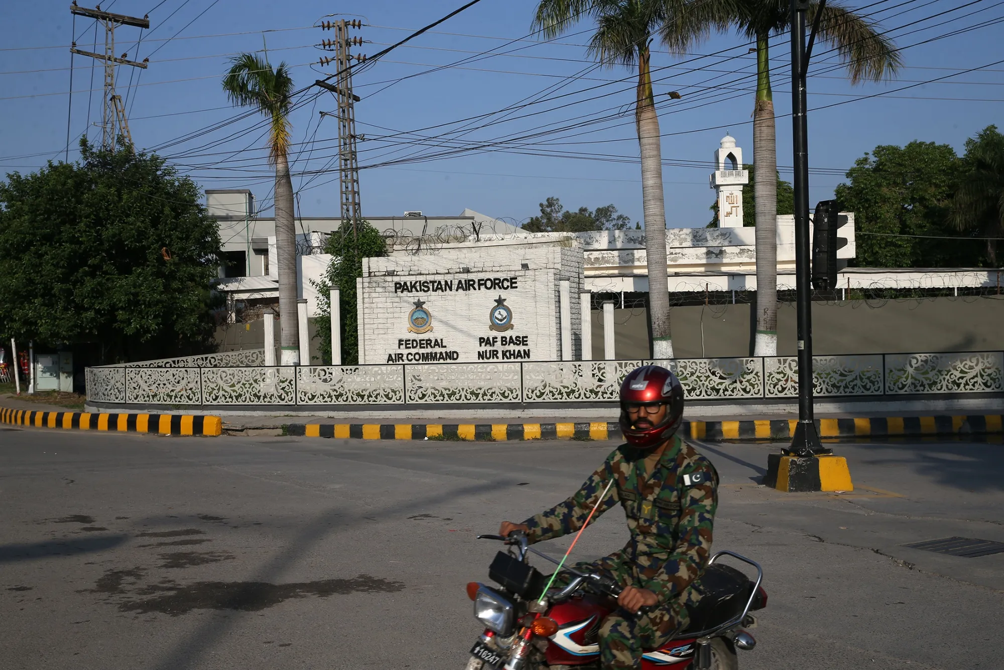 Pakistani security forces outside Noor Airbase in Rawalpindi, Pakistan, on May 10.