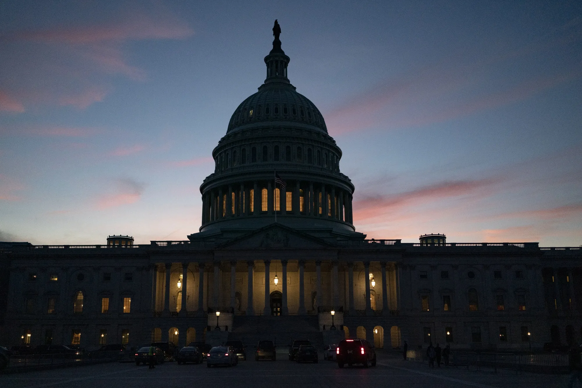 The U.S. Capitol stands as dusk in Washington.