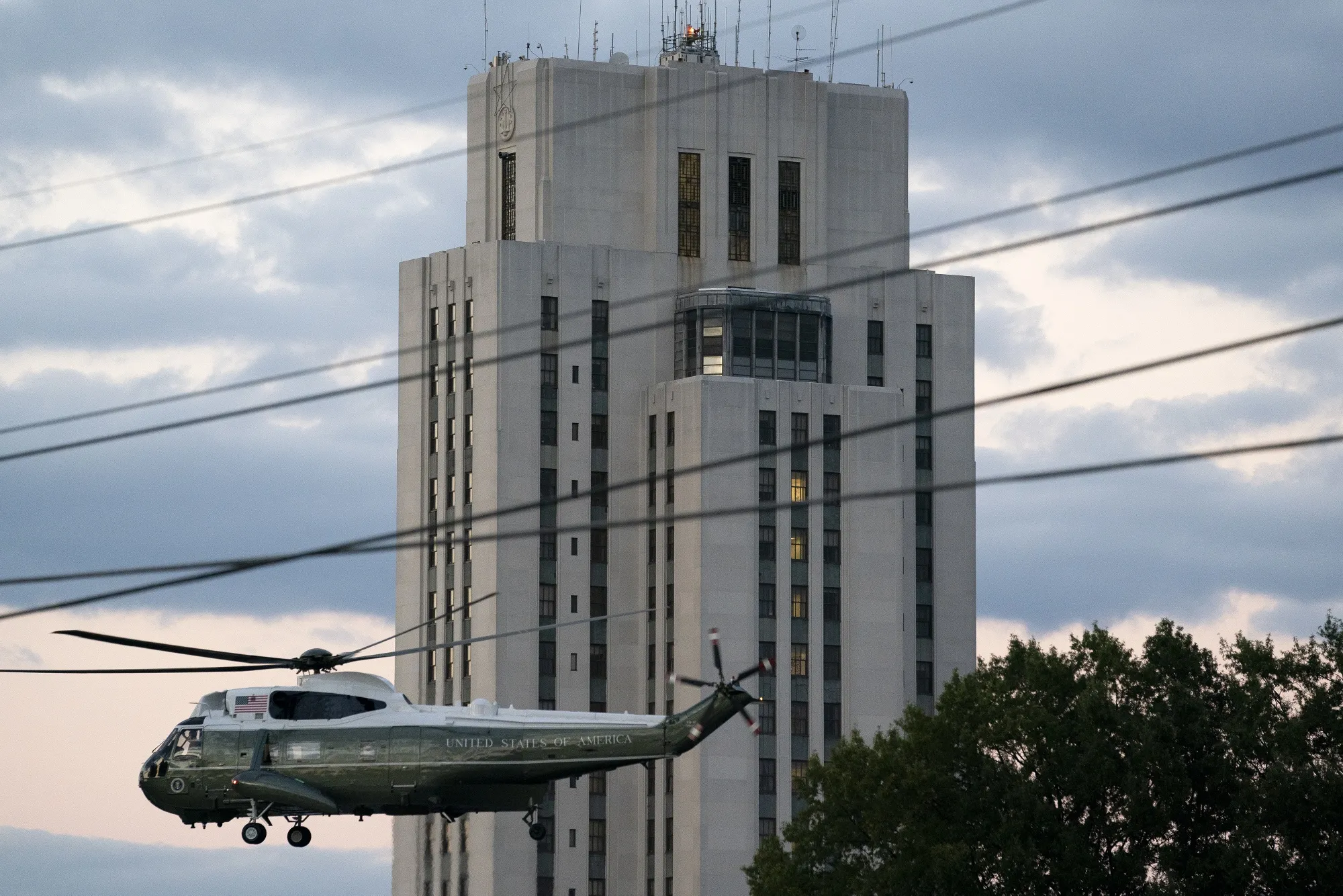 Marine One, with President Donald Trump on board, departs Walter Reed National Military Medical Center in Bethesda, Maryland on Oct. 5, 2020.&nbsp;