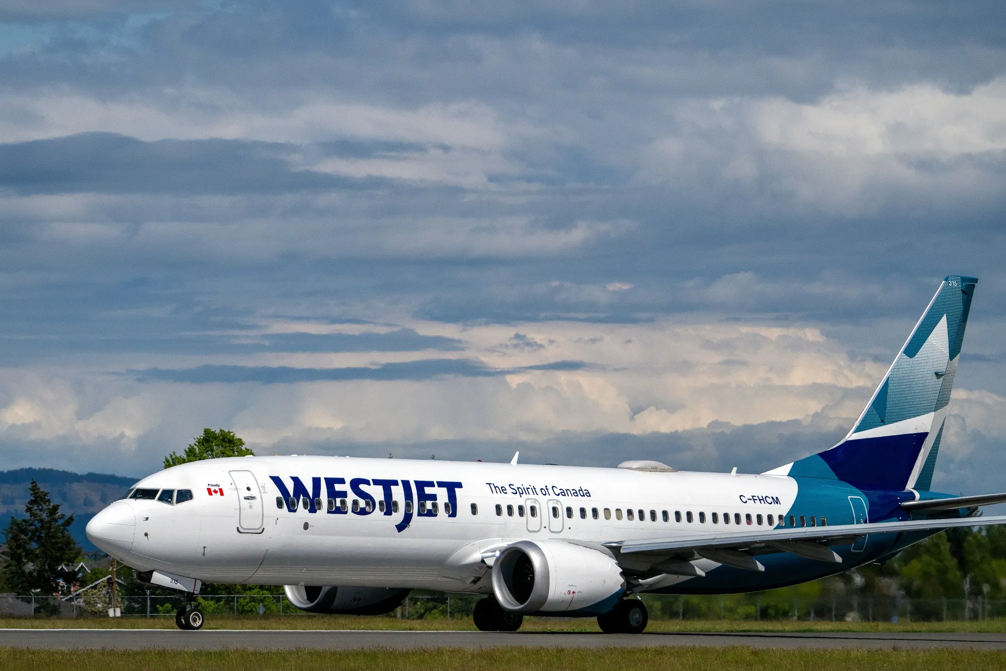 A WestJet plane at Victoria International Airport in Victoria, Canada.