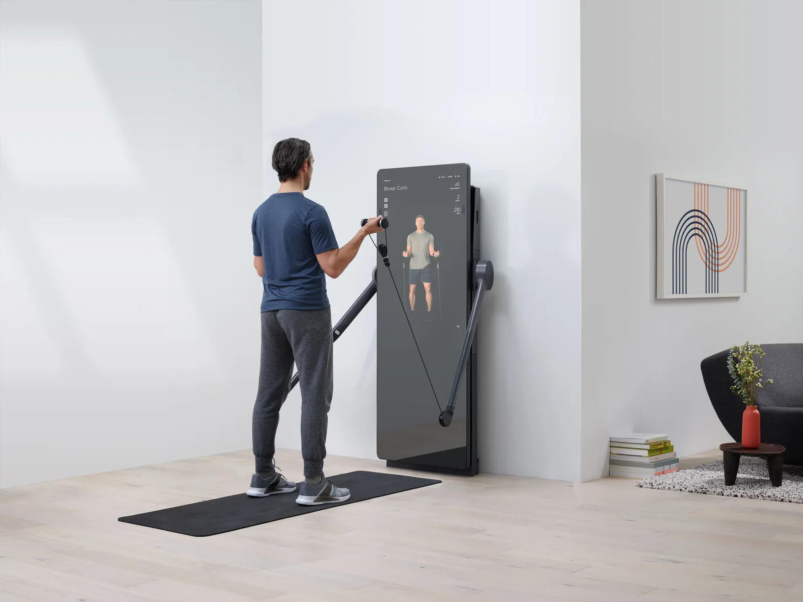 Forme has a 43-inch screen, 4K resolution, voice control, and stowable arms for resistance training.