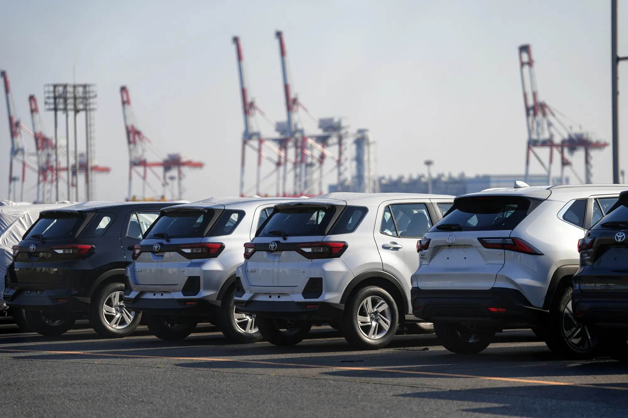 Vehicles bound for shipment at the Port of Nagoya in Japan.