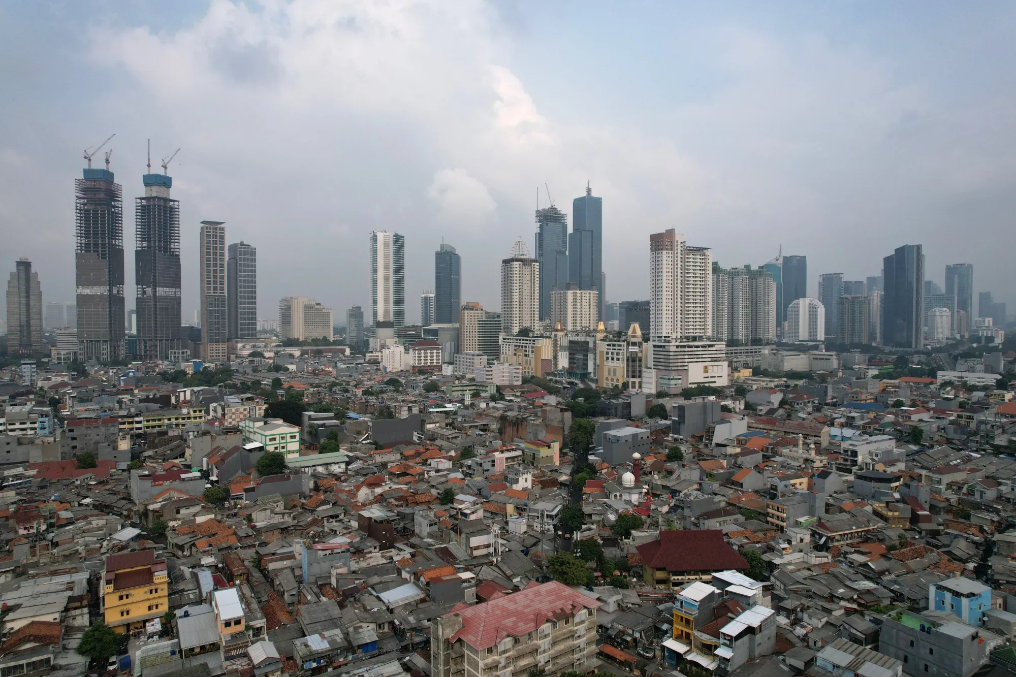Residential and commercial buildings in Central Jakarta, Indonesia.